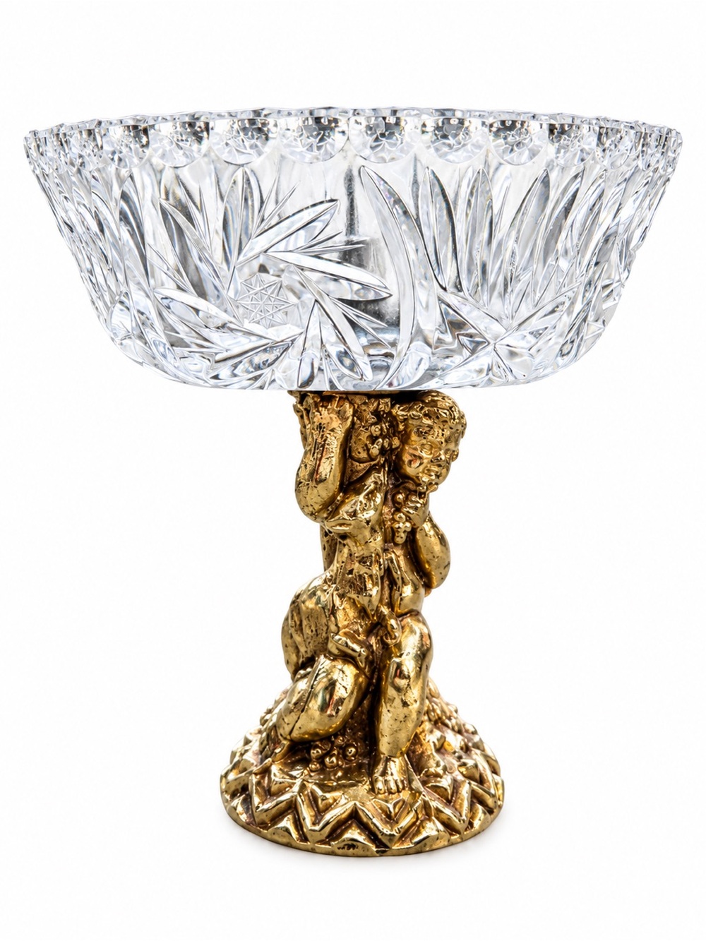 Gold Cherub Crystal Compote Bowl - Elegant Centerpiece